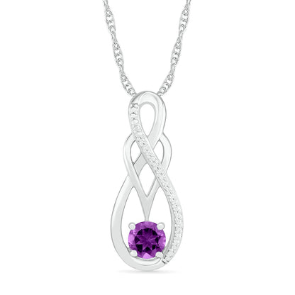 Amethyst and 0.05 CT. T.W. Natural Diamond Overlay Infinity Pendant in Sterling Silver