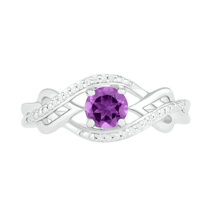 5.0mm Amethyst and 0.05 CT. T.W. Natural Diamond Layered Infinity Braid Ring in Sterling Silver