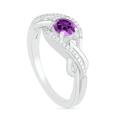 5.0mm Amethyst and 0.05 CT. T.W. Natural Diamond Layered Infinity Braid Ring in Sterling Silver