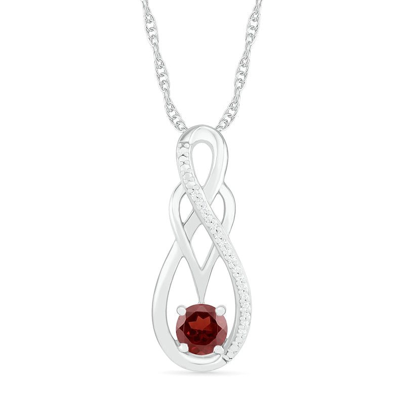 Garnet and 0.05 CT. T.W. Natural Diamond Overlay Infinity Pendant in Sterling Silver