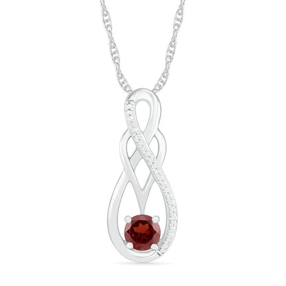 Garnet and 0.05 CT. T.W. Natural Diamond Overlay Infinity Pendant in Sterling Silver