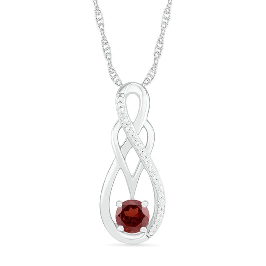 Garnet and 0.05 CT. T.W. Natural Diamond Overlay Infinity Pendant in Sterling Silver