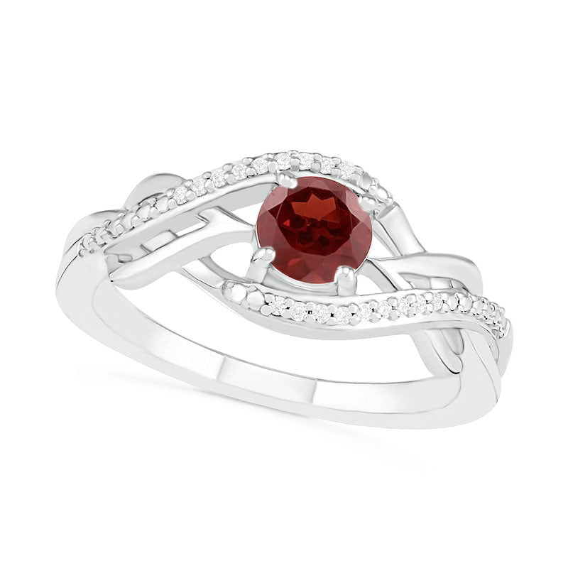 5.0mm Garnet and 0.05 CT. T.W. Natural Diamond Layered Infinity Braid Ring in Sterling Silver
