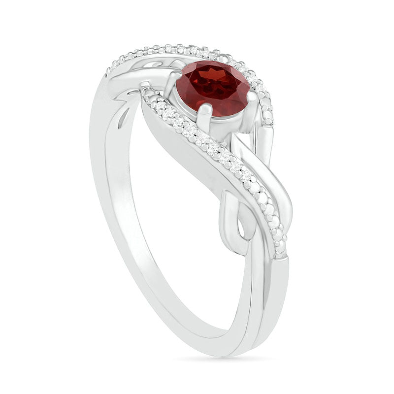 5.0mm Garnet and 0.05 CT. T.W. Natural Diamond Layered Infinity Braid Ring in Sterling Silver
