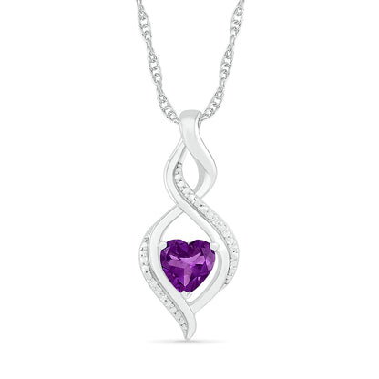 Heart-Shaped Amethyst and Natural Diamond Accent Infinity Flame Pendant in Sterling Silver