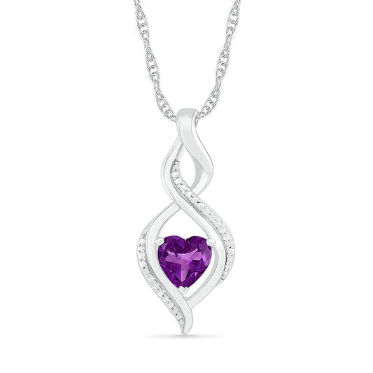 Heart-Shaped Amethyst and Natural Diamond Accent Infinity Flame Pendant in Sterling Silver
