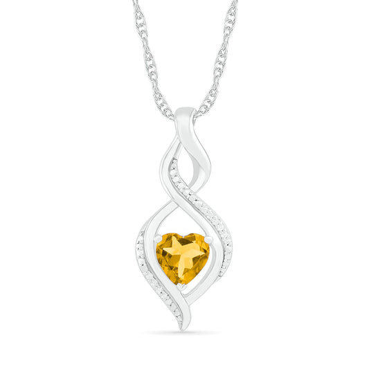 Heart-Shaped Citrine and Natural Diamond Accent Infinity Flame Pendant in Sterling Silver
