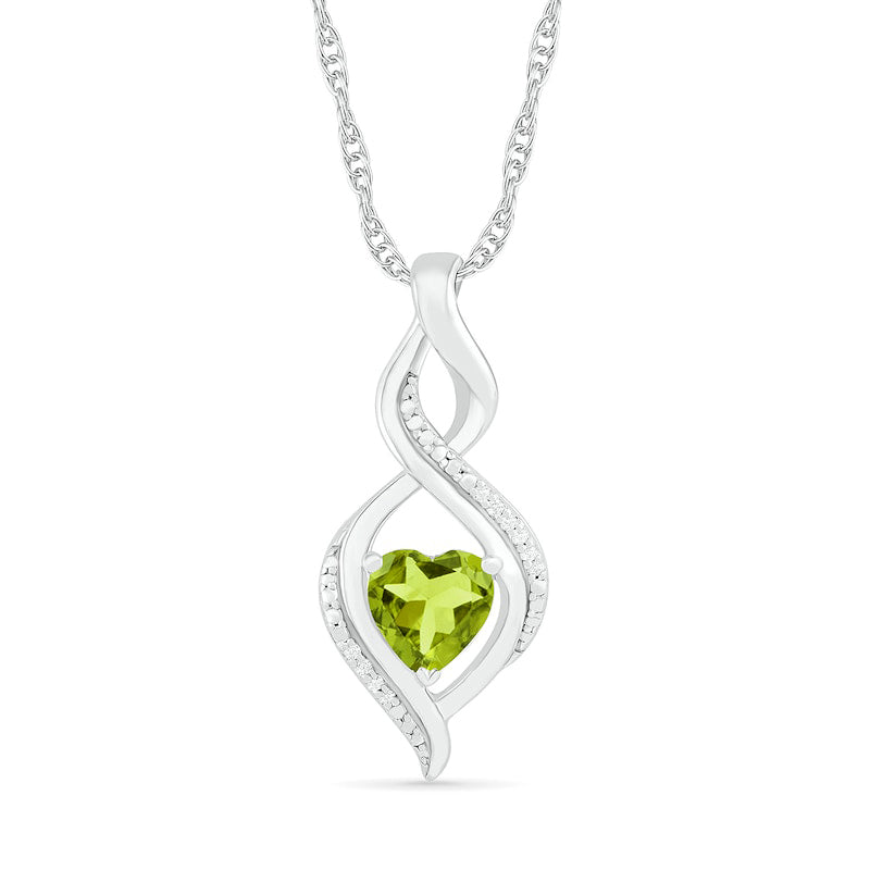 Heart-Shaped Peridot and Natural Diamond Accent Infinity Flame Pendant in Sterling Silver