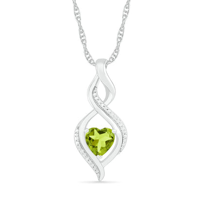 Heart-Shaped Peridot and Natural Diamond Accent Infinity Flame Pendant in Sterling Silver
