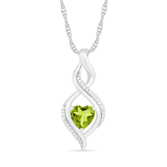 Heart-Shaped Peridot and Natural Diamond Accent Infinity Flame Pendant in Sterling Silver