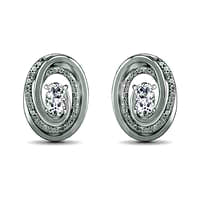 Oval White Lab-Created Sapphire and 0.07 CT. T.W. Diamond Beaded Open Swirl Frame Stud Earrings in Sterling Silver
