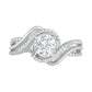 6.0mm White Lab-Created Sapphire and 0.07 CT. T.W. Diamond Beaded Triple Row Bypass Twist Shank Ring in Sterling Silver