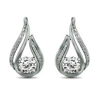 5.0mm White Lab-Created Sapphire and 0.07 CT. T.W. Diamond Beaded Open Flame Stud Earrings in Sterling Silver