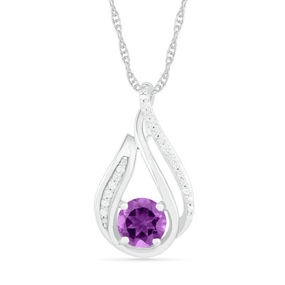6.0mm Amethyst and 0.07 CT. T.W. Natural Diamond Beaded Open Flame Pendant in Sterling Silver