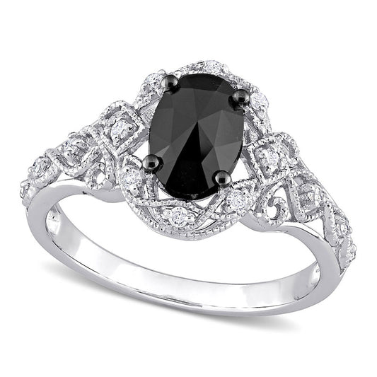 1.0 CT. T.W. Enhanced Black and White Natural Diamond Frame Antique Vintage-Style Engagement Ring in Solid 10K White Gold