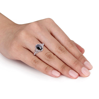 1.0 CT. T.W. Enhanced Black and White Natural Diamond Frame Antique Vintage-Style Engagement Ring in Solid 10K White Gold