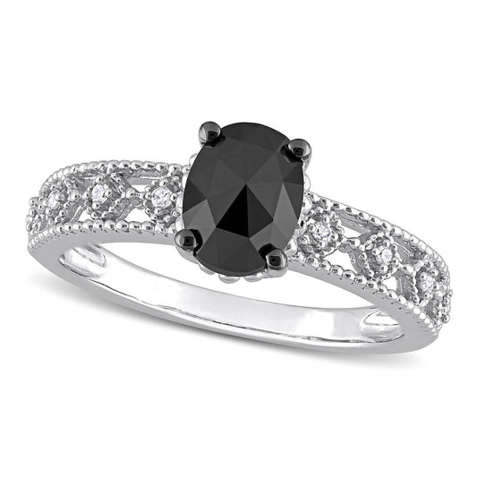 1.0 CT. T.W. Enhanced Black and White Natural Diamond Antique Vintage-Style Engagement Ring in Solid 10K White Gold