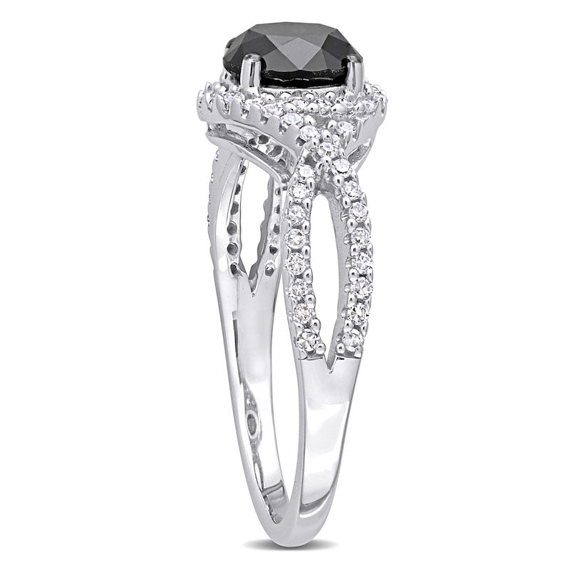 1.75 CT. T.W. Enhanced Black and White Natural Diamond Twist Shank Engagement Ring in Solid 10K White Gold