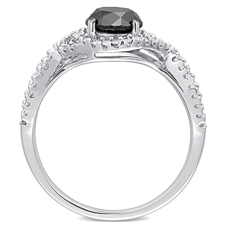 1.75 CT. T.W. Enhanced Black and White Natural Diamond Twist Shank Engagement Ring in Solid 10K White Gold