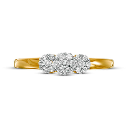 0.25 CT. T.W. Natural Diamond Three Stone Flower Ring in Solid 10K Yellow Gold