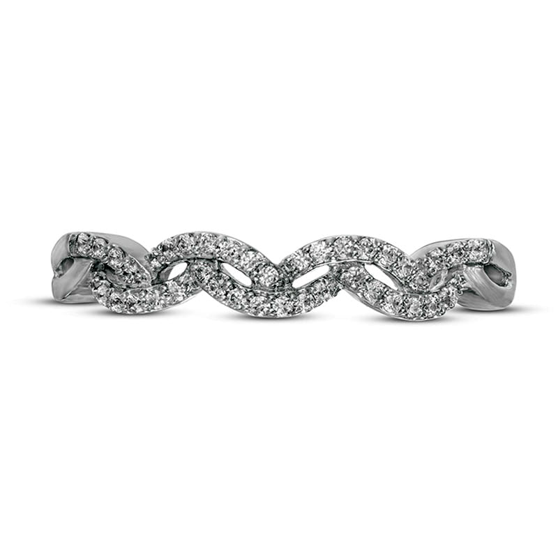 0.17 CT. T.W. Natural Diamond Double Wave Stackable Band in Solid 10K White Gold
