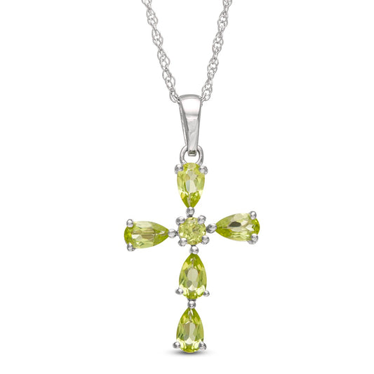 Pear-Shaped and Round Peridot Cross Pendant in Sterling Silver