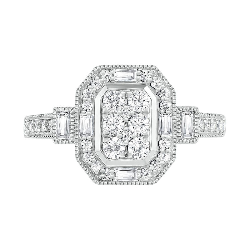0.75 CT. T.W. Composite Natural Diamond Elongated Octagonal Frame Antique Vintage-Style Bridal Engagement Ring Set in Solid 10K White Gold
