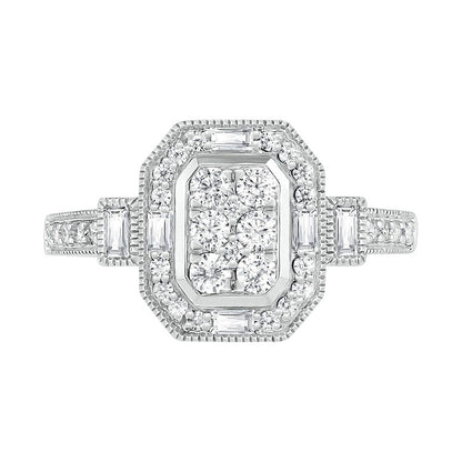 0.75 CT. T.W. Composite Natural Diamond Elongated Octagonal Frame Antique Vintage-Style Bridal Engagement Ring Set in Solid 10K White Gold
