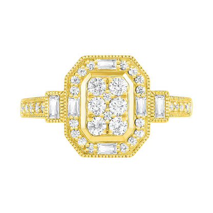 0.75 CT. T.W. Composite Natural Diamond Elongated Octagonal Frame Antique Vintage-Style Bridal Engagement Ring Set in Solid 10K Yellow Gold