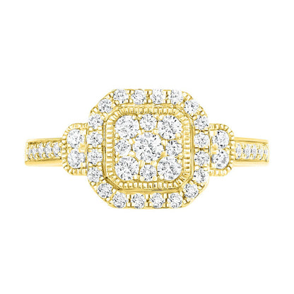 0.75 CT. T.W. Composite Cushion Natural Diamond Frame Antique Vintage-Style Bridal Engagement Ring Set in Solid 10K Yellow Gold