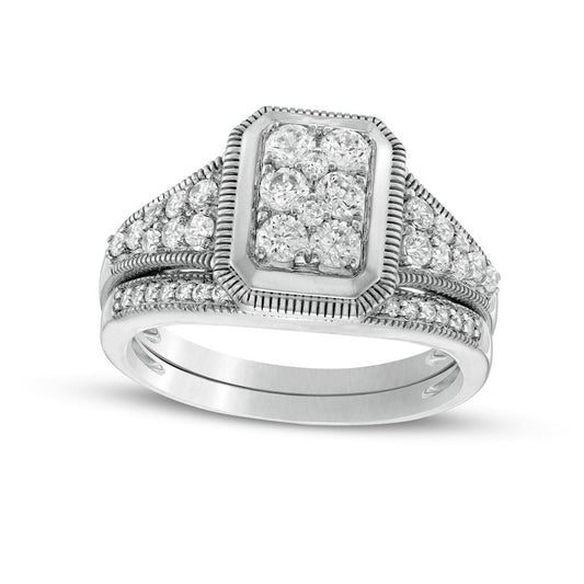 0.75 CT. T.W. Composite Natural Diamond Frame Antique Vintage-Style Bridal Engagement Ring Set in Solid 10K White Gold