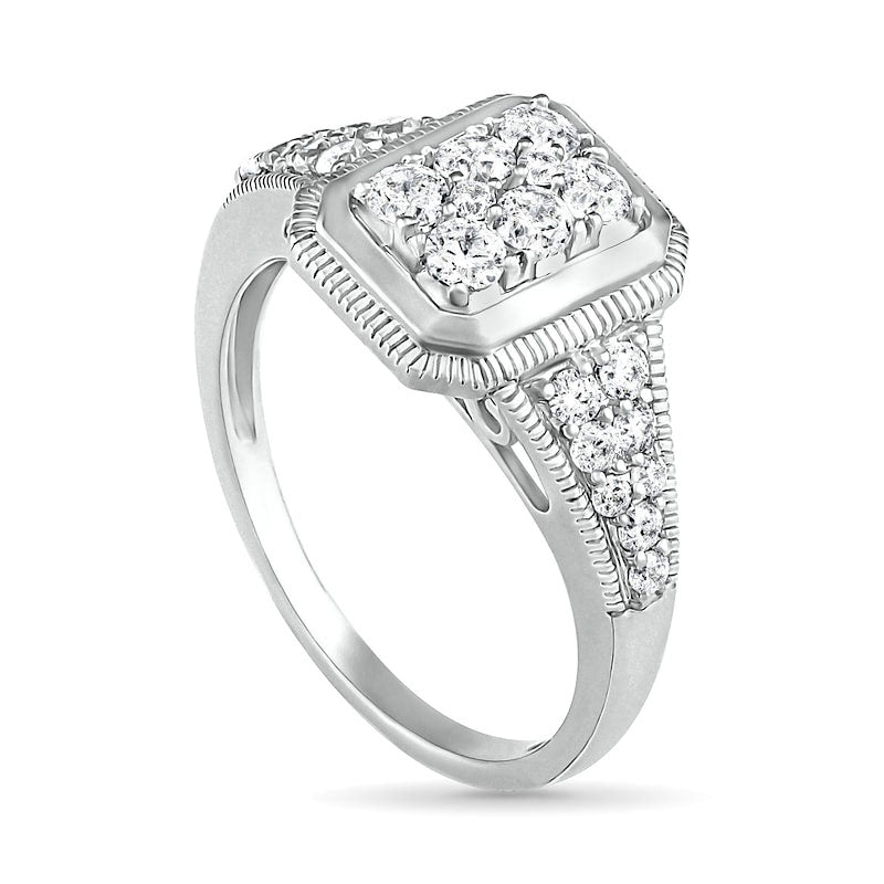 0.75 CT. T.W. Composite Natural Diamond Frame Antique Vintage-Style Bridal Engagement Ring Set in Solid 10K White Gold