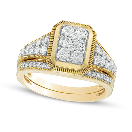 0.75 CT. T.W. Composite Natural Diamond Frame Antique Vintage-Style Bridal Engagement Ring Set in Solid 10K Yellow Gold