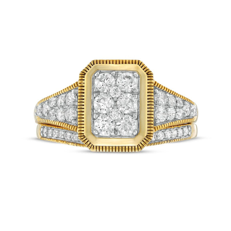 0.75 CT. T.W. Composite Natural Diamond Frame Antique Vintage-Style Bridal Engagement Ring Set in Solid 10K Yellow Gold