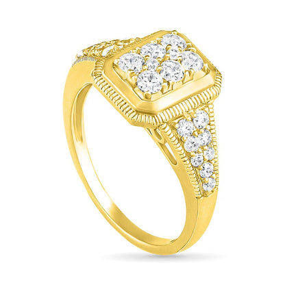 0.75 CT. T.W. Composite Natural Diamond Frame Antique Vintage-Style Bridal Engagement Ring Set in Solid 10K Yellow Gold