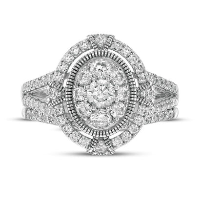 1.0 CT. T.W. Composite Oval Natural Diamond Split Shank Antique Vintage-Style Bridal Engagement Ring Set in Solid 10K White Gold