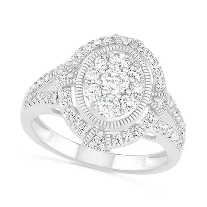 1.0 CT. T.W. Composite Oval Natural Diamond Split Shank Antique Vintage-Style Bridal Engagement Ring Set in Solid 10K White Gold