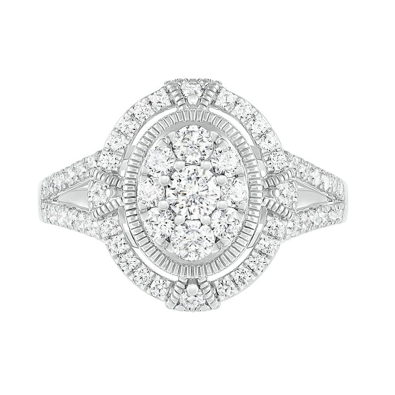 1.0 CT. T.W. Composite Oval Natural Diamond Split Shank Antique Vintage-Style Bridal Engagement Ring Set in Solid 10K White Gold
