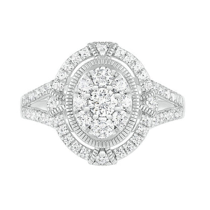 1.0 CT. T.W. Composite Oval Natural Diamond Split Shank Antique Vintage-Style Bridal Engagement Ring Set in Solid 10K White Gold