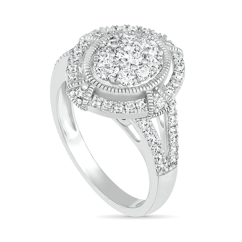 1.0 CT. T.W. Composite Oval Natural Diamond Split Shank Antique Vintage-Style Bridal Engagement Ring Set in Solid 10K White Gold