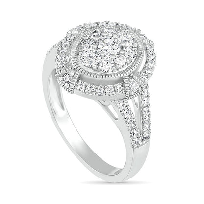 1.0 CT. T.W. Composite Oval Natural Diamond Split Shank Antique Vintage-Style Bridal Engagement Ring Set in Solid 10K White Gold