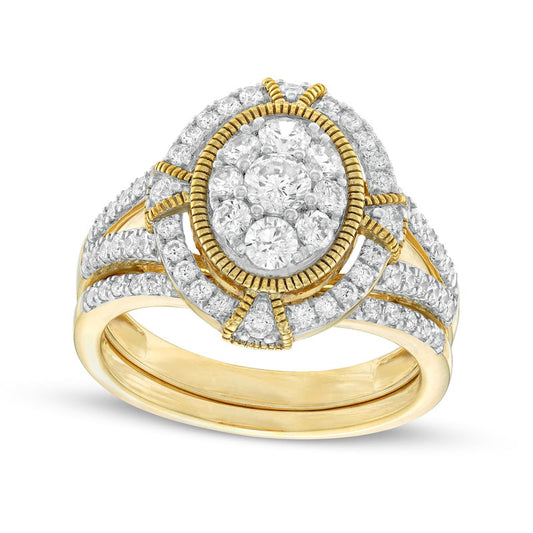 1.0 CT. T.W. Composite Oval Natural Diamond Split Shank Antique Vintage-Style Bridal Engagement Ring Set in Solid 10K Yellow Gold