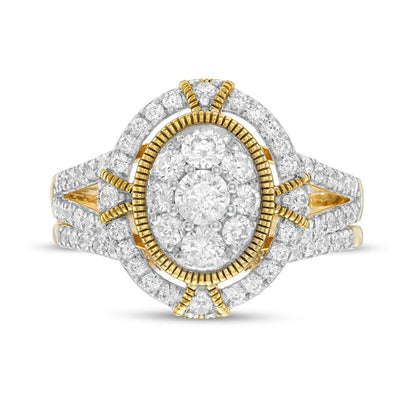 1.0 CT. T.W. Composite Oval Natural Diamond Split Shank Antique Vintage-Style Bridal Engagement Ring Set in Solid 10K Yellow Gold