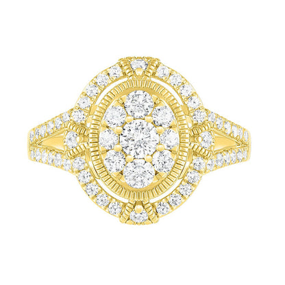 1.0 CT. T.W. Composite Oval Natural Diamond Split Shank Antique Vintage-Style Bridal Engagement Ring Set in Solid 10K Yellow Gold