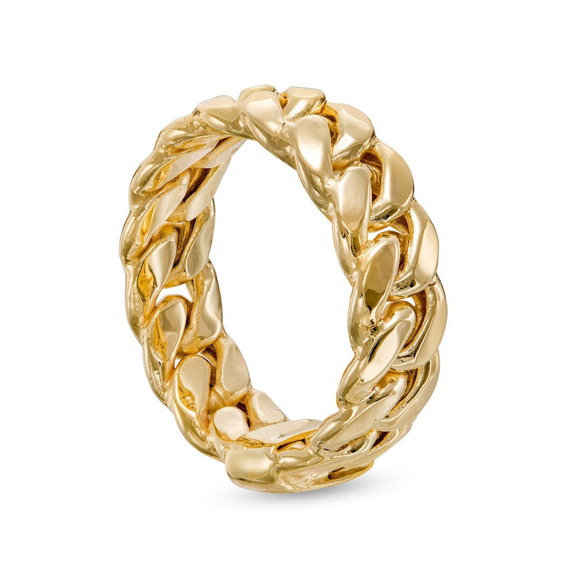 Ladies' 7.0mm Curb Chain Link Ring in Solid 10K Yellow Gold - Size 7