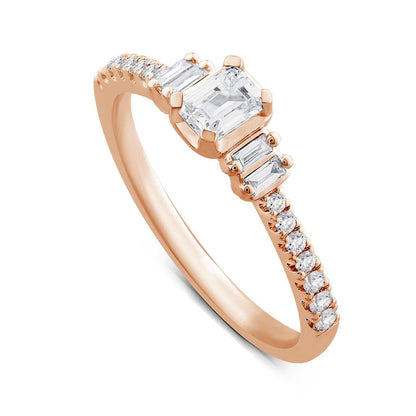 0.50 CT. T.W. Emerald-Cut Natural Diamond Collar Engagement Ring in Solid 14K Rose Gold
