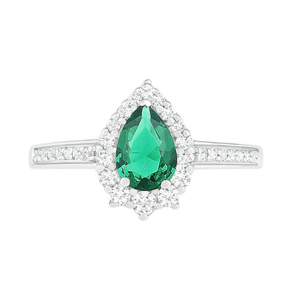 Pear-Shaped Lab-Created Emerald and White Sapphire Crown Frame Ring in Sterling Silver