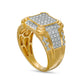 Men's 1.0 CT. T.W. Cushion Composite Natural Diamond Tiered Four-Corner Border Multi-Row Ring in Solid 10K Yellow Gold