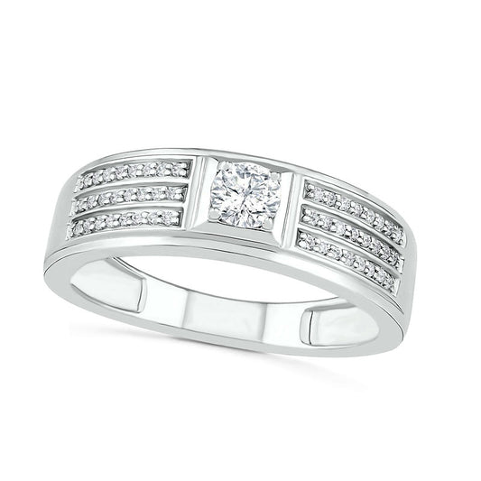 Men's 0.38 CT. T.W. Natural Diamond Multi-Row Wedding Band in Solid 10K White Gold