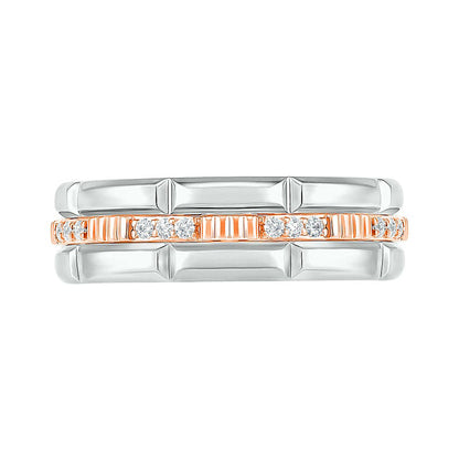 Men's 0.13 CT. T.W. Natural Diamond Textured Triple Row Wedding Band in Solid 10K Two-Tone Gold